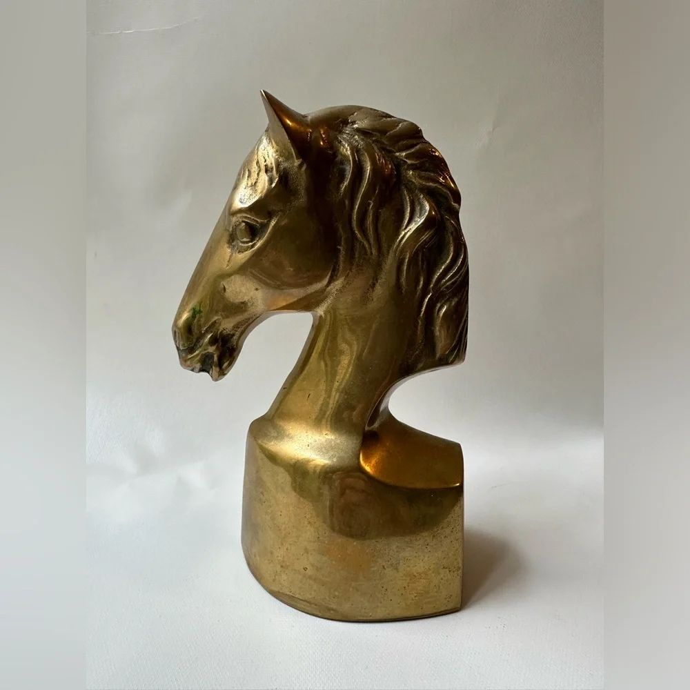 Heavy Solid Brass Horse Head Statue Figurine Bookend Approx 5” Wide 7.5” Tall - Picture 3 of 6